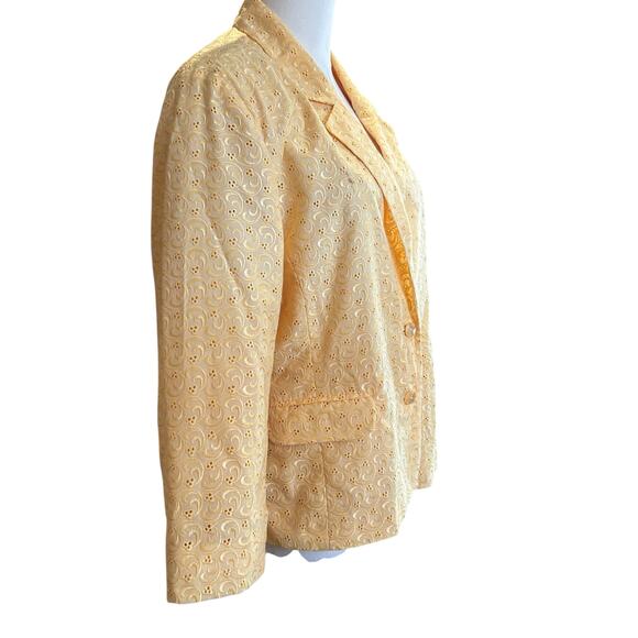 Sag Harbor Eyelet Jacket Lined 16P Yellow Button Down 3/4 Sleeve Office Chic - Picture 5 of 10